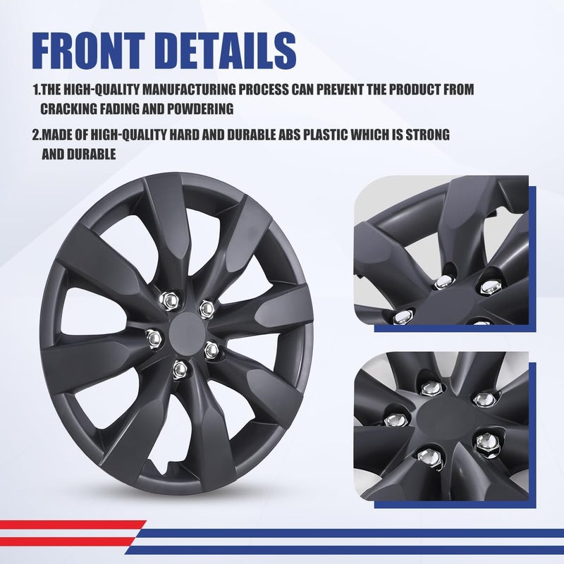 Winjet Hubcaps 16 Inch Wheel Covers for [2009-2019 Toyota Corolla] & [2009-2014 Toyota Matrix], Heavy Duty ABS & PC Material, Only Fit Iron Hub - Steel Wheels(16 Inch Set of 4, Black Matte) - Image 4